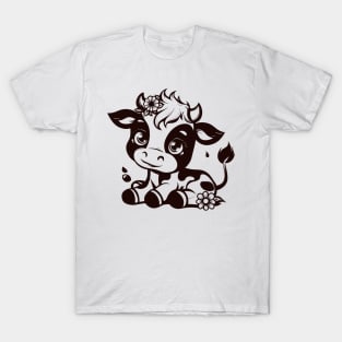 Adorable Sitting Cow with Flowers in Hair T-Shirt